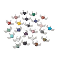 Natural & Synthetic Mixed Gemstone Pendants, Heart Charms with Wing, with Platinum Tone Brass Findings, Mixed Dyed and Undyed, 22x37.5x7mm, Hole: 7.5x5mm(G-P492-04P)