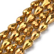 Electroplate Glass Beads Strands, Faceted, Teardrop, Golden Plated, 15x10mm, Hole: 1mm, about 50pcs/strand, 27.1 inch(X-EGLA-D017-15x10mm-3)