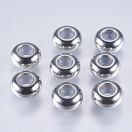 202 Stainless Steel Beads, with Plastic, Slider Beads, Stopper Beads, Rondelle, Stainless Steel Color, 8x4mm, Hole: 2mm(A-STAS-F145-06P-F)