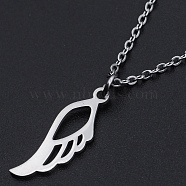 201 Stainless Steel Pendant Necklaces, with Cable Chains and Lobster Claw Clasps, Wing, Stainless Steel Color, 15.74 inch(40cm), 1.8mm(NJEW-S105-JN569-40-1)