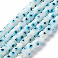 Handmade Evil Eye Lampwork Beads Strands, Column, White, 7.5~8.5x5~6mm, Hole: 1.4mm, about 39~40pcs/strand, 9.06~9.45 inch(23~24cm)(LAMP-F024-01B-03)