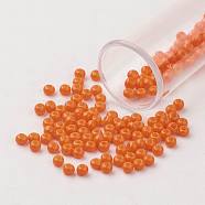 11/0 Grade A Baking Paint Glass Seed Beads, Round, Coral, 2.3x1.5mm, Hole: 1mm, about 5300pcs/50g(X-SEED-N001-A-1004)