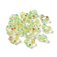 Valentine's Day Transparent Acrylic Beads, with Enamel, Heart, Pale Green, 16x20~21x12~13mm, Hole: 1.5~1.6mm(ACRC-H001-02G)