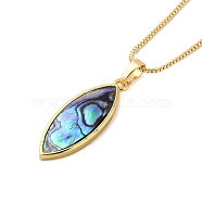 Rack Plating Natural Paua Shell Pendants Necklace, Brass Box Chain Necklaces, Horse Eye, 17.72 inch(45cm), Pendant: 27.5x10mm(NJEW-B104-01A-01G)