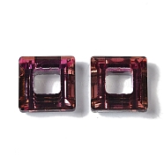 Transparent Electroplate Glass Pendant, Half Rainbow Plated, Faceted, Square, Medium Violet Red, 14x14x5mm, Hole: 6.8mm(GLAA-Q101-01A-HR03)