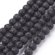 Natural Lava Rock Beads Strands, Round, Black, 4mm, Hole: 0.5mm, about 88~90pcs/strand, 15.3 inch(g434-7)