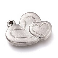 304 Stainless Steel Pendants, Heart with Heart, for Valentine's Day, Stainless Steel Color, 14x18x3.5mm, Hole: 1.5mm(STAS-Z017-14P)