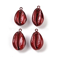 Spray Painted Natural Cowrie Shell Pendants, Shell Shape Charms, Dark Red, 22.5~24x12~14.5x9~11mm, Hole: 1.8mm(SHEL-K006-49A)