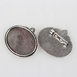 Vintage Alloy Brooch Cabochon Bezel Settings, Cadmium Free & Lead Free, with Iron Pin Brooch Back Bar Findings, Oval, Antique Silver, Tray: 40x30mm, 40x45x2mm, Pin: 0.6mm(X-PALLOY-N0085-08AS)