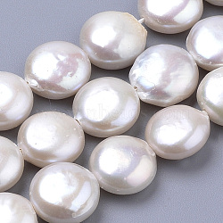Natural Baroque Pearl Keshi Pearl Beads Strands, Cultured Freshwater Pearl, Flat Round, PapayaWhip, 10x5~5.5mm, Hole: 0.5mm, about 19pcs/strand, 7.75 inch(PEAR-S012-28)