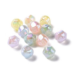 UV Plating Rainbow Iridescent ABS Plastic Beads, Hexagon Round, Mixed Color, 13x13.5x13.5mm, Hole: 2mm(KY-G025-13)