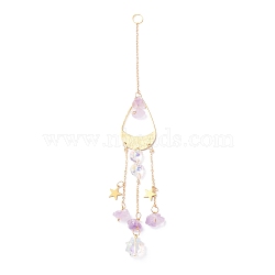 Hanging Crystal Aurora Wind Chimes, with Prismatic Pendant, Teardrop-shaped Iron Link and Natural Amethyst, for Home Window Lighting Decoration, Golden, 265mm(HJEW-Z003-02)