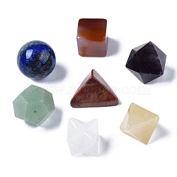 Natural Mixed Gemstone Beads, No Hole/Undrilled, Chakra Style, for Wire Wrapped Pendant Making, 3D Shape, Round & Cube & Triangle & Merkaba Star & Bicone & Octagon & Polygon, 13.5~21x13.5~22x13.5~20mm(G-Q999-007)