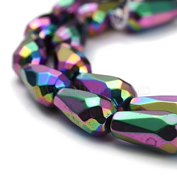 Rainbow Electroplate Non-magnetic Synthetic Hematite Beads Strands, Faceted, Teardrop, Multi-color Plated, 12x6x5.5mm, Hole: 1mm, about 33pcs/strand, 15.75 inch(40cm)(G-B014-01)