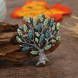 Rhinestone Pin, Alloy Brooch for Backpack Clothes, Tree of Life, Antique Silver, 55x48mm(TREE-PW0001-83B-02)
