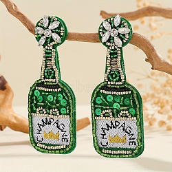 Women's Beaded Stud Earrings with Beer Festival Beer Bottle Design, Versatile Gift, Green, 85x35mm(UD1231-1)