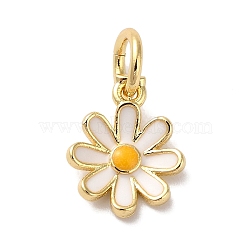 Brass Enamel Charms, with Jump Ring, Long-Lasting Plated, Lead Free & Cadmium Free, Flower Charms, Real 18K Gold Plated, White, 10x7.5x2mm, Hole: 3mm(KK-L216-006G-01)