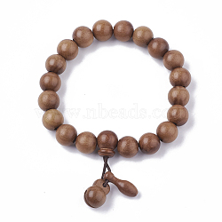 Wood Mala Bead Bracelets, Stretch Bracelets, Round, Chocolate, 2inches(5.2cm)(BJEW-S140-05B)