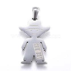 304 Stainless Steel Pendants, Cow Boy, Stainless Steel Color, 25.5x16.5x2mm, Hole: 3x6mm(STAS-K162-033P)