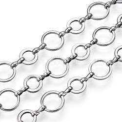 661 Stainless Steel Mother-son Chains, Unwelded, with Spool, Stainless Steel Color, 10x1mm, 8x1mm, about 32.81 Feet(10m)/Roll(CHS-T005-03P)