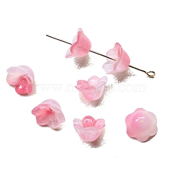 Handmade Lampwork Beads Cap, 6-Petal, Flower, Pink, 12x7mm(PW-WG44676-02)
