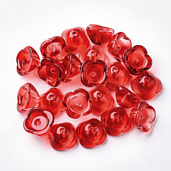 4-Petal Transparent Spray Painted Glass Bead Caps, Flower, Red, 11.5x11.5x7mm, Hole: 1.6mm(X-GGLA-S054-009A-03)