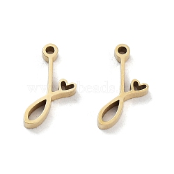 304 Stainless Steel Charms, Laser Cut, Real 14K Gold Plated, Letter J, 12x7x1.5mm, Hole: 1mm(X-STAS-M327-02G-J)