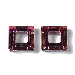 Transparent Electroplate Glass Pendant, Half Rainbow Plated, Faceted, Square, Medium Violet Red, 14x14x5mm, Hole: 6.8mm(GLAA-Q101-01A-HR03)