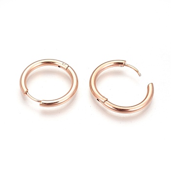 304 Stainless Steel Hoop Earrings, Manual Polishing Huggie Earrings, Rose Gold, 10 Gauge, 22x2.5mm, Pin: 0.9mm(±0.1mm), Inner Diameter: 18mm