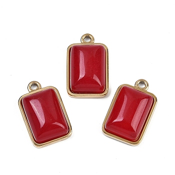 Natural Carnelian(Dyed & Heated) Pendants, with 304 Stainless Steel Findings, Rectangle Charms, Golden, 19.5x12x6~6.5mm, Hole: 1.7mm