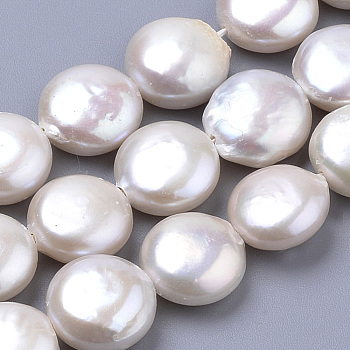 Natural Baroque Pearl Keshi Pearl Beads Strands, Cultured Freshwater Pearl, Flat Round, PapayaWhip, 10x5~5.5mm, Hole: 0.5mm, about 19pcs/strand, 7.75 inch