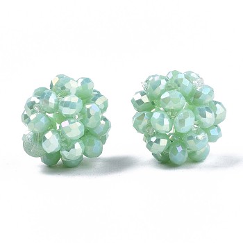 Electroplate Opaque Glass Round Woven Beads, Cluster Beads, AB Color Plated, Faceted, Aquamarine, 12~13mm, Hole: 1.5mm, Beads: 3.5x2.5mm