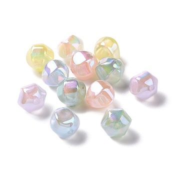 UV Plating Rainbow Iridescent ABS Plastic Beads, Hexagon Round, Mixed Color, 13x13.5x13.5mm, Hole: 2mm