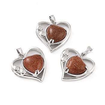 Synthetic Goldstone Pendants, with Platinum Tone Brass Findings, Cadmium Free & Lead Free, Heart, Valentine's Day, 28x26x5mm, Hole: 8x5mm