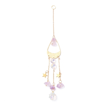 Hanging Crystal Aurora Wind Chimes, with Prismatic Pendant, Teardrop-shaped Iron Link and Natural Amethyst, for Home Window Lighting Decoration, Golden, 265mm