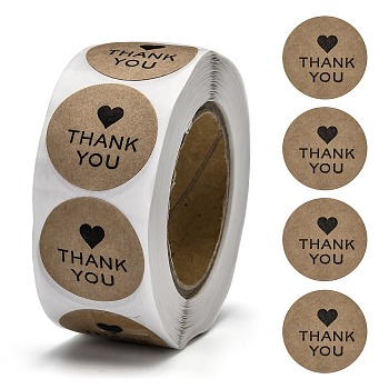 DIY Scrapbook, 1 Inch Thank You Stickers, Decorative Adhesive Tapes, Flat Round with Word Thank You, BurlyWood, 25mm, about 500pcs/roll