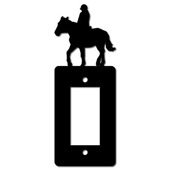 Iron Light Switch Decorations, with Screws, Rectangle with Man & Horse, Black, 200x70x1.5mm