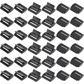 40Pcs Plastic Cam Buckle, Webbing Strap Toggle Clip, Rectangle, Black, 23.5x25x5mm, Hole: 20x2.5mm