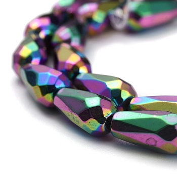 Rainbow Electroplate Non-magnetic Synthetic Hematite Beads Strands, Faceted, Teardrop, Multi-color Plated, 12x6x5.5mm, Hole: 1mm, about 33pcs/strand, 15.75 inch(40cm)