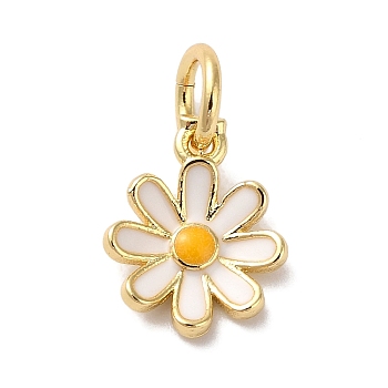 Brass Enamel Charms, with Jump Ring, Long-Lasting Plated, Lead Free & Cadmium Free, Flower Charms, Real 18K Gold Plated, White, 10x7.5x2mm, Hole: 3mm