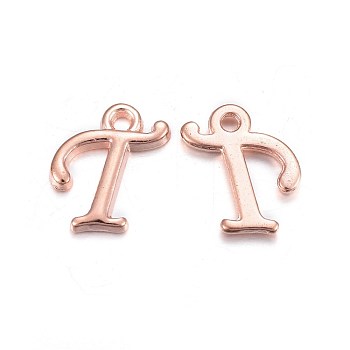 Rose Gold Plated Alloy Letter Pendants, Rack Plating, Cadmium Free & Lead Free, Letter.T, 13x9x2mm, Hole: 1.5mm