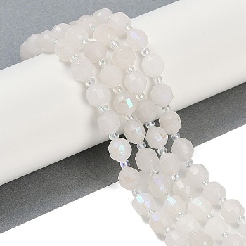 Electroplated Natural White Moonstone Beads Strands, Faceted, Bicone, Double Terminated Point Prism Beads, 8x7mm, Hole: 1.2mm, about 40pcs/strand, 15.16''(38.5cm)