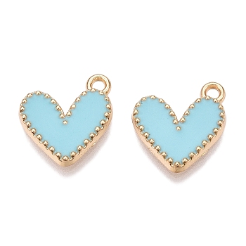 Rack Plating Alloy Enamel Charms, Heart Charm, Golden, Sky Blue, 14.5x13x2mm, Hole: 1.6mm