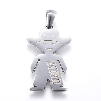 304 Stainless Steel Pendants, Cow Boy, Stainless Steel Color, 25.5x16.5x2mm, Hole: 3x6mm