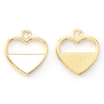 Alloy Enamel Pendants, Heart, Light Gold, White, 16x15x2mm, Hole: 1.8mm