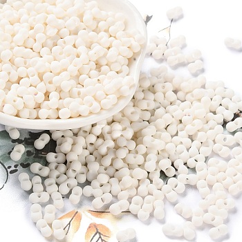 Rubberized Style Glass Seed Beads, Peanut, Floral White, 6~6.5x3~3.5x3~3.5mm, Hole: 1mm, about 4500pcs/pound