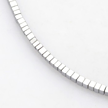 Electroplate Non-magnetic Synthetic Hematite Beads Strands, Cube, Platinum Plated, 1.5x1.5x1.5mm, Hole: 0.5mm