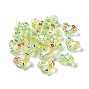 Valentine's Day Transparent Acrylic Beads, with Enamel, Heart, Pale Green, 16x20~21x12~13mm, Hole: 1.5~1.6mm