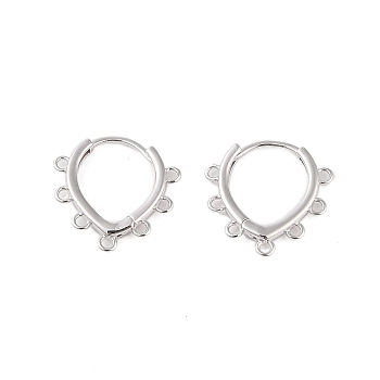 925 Sterling Silver Hoop Earrings Findings, Real Platinum Plated, 17x17x2mm, Hole: 1.2mm, Pin: 0.8x1mm