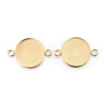 201 Stainless Steel Cabochon Connector Settings, Plain Edge Bezel Cups, Flat Round, Real 24K Gold Plated, Tray: 20mm, 31.5x22x2mm, Hole: 3mm